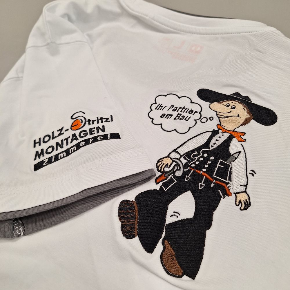 T-Shirts mit Stick auf Rücken und Ärmel