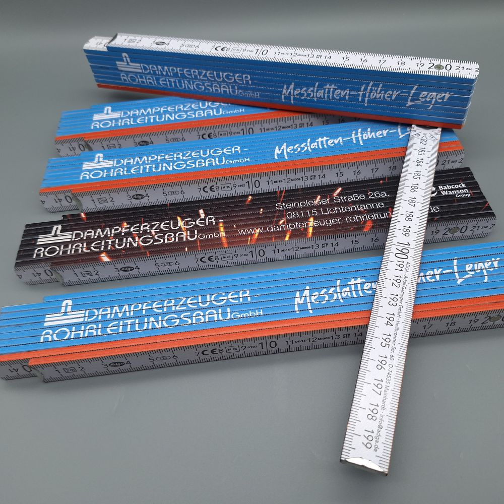 Werbezollstock mit 90°-Rastung